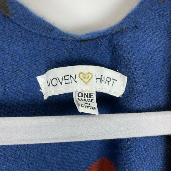 Woven Heart Western style Poncho Ruana Wearable Blanket Shawl Wrap Color Block - Picture 2 of 5